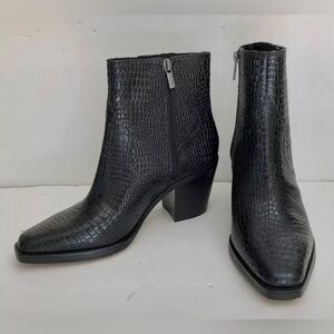 LUCKY BRAND WOMEN'S BOOTS BLACK SNAKE CROC PRINT JAIDE SIZE 8 M LEATHER ANKLE
